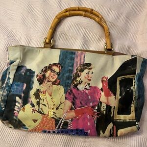 Vintage Style Women Bag with Bamboo Handle
